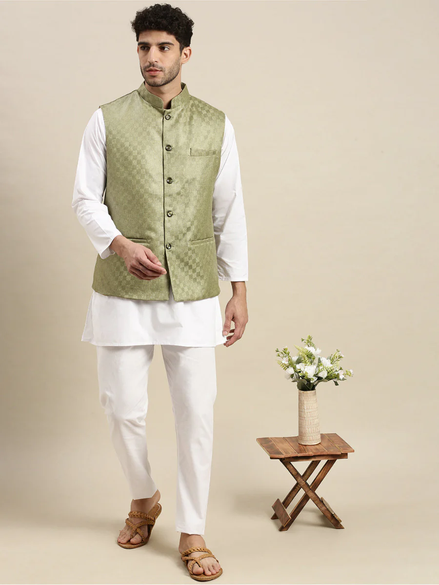 Men Ethnic Jacket Olive Green DD8 - Image 5