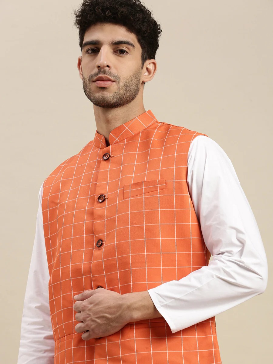 Men Ethnic Jacket Orange DC2 - Image 2