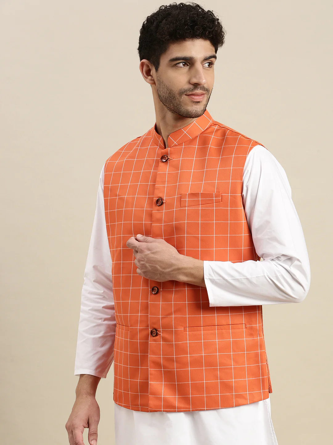 Men Ethnic Jacket Orange DC2 - Image 4