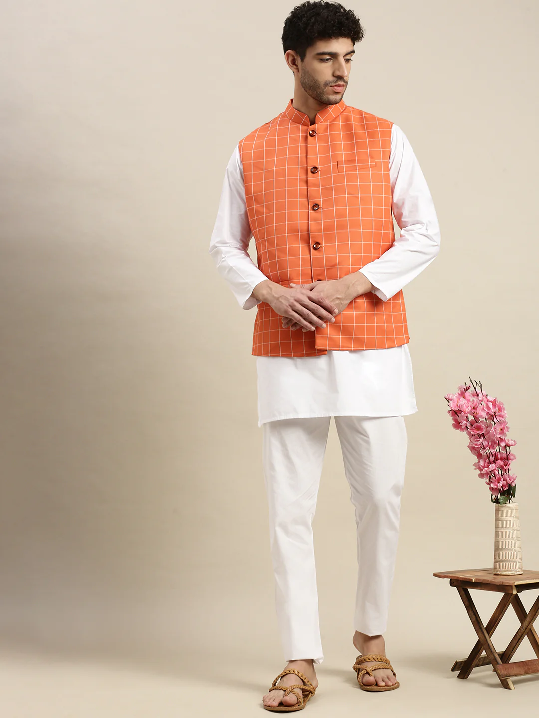Men Ethnic Jacket Orange DC2 - Image 6