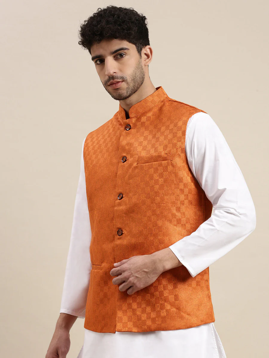 Men Ethnic Jacket Orange DD7 - Image 2