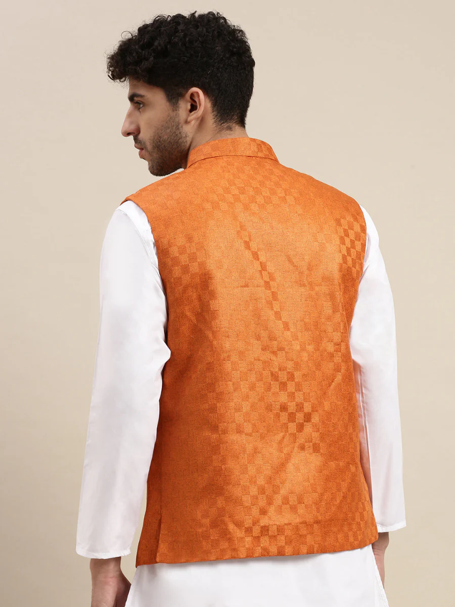 Men Ethnic Jacket Orange DD7 - Image 3