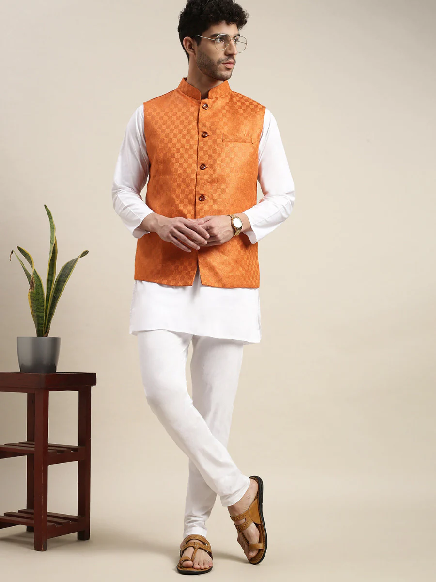 Men Ethnic Jacket Orange DD7 - Image 4