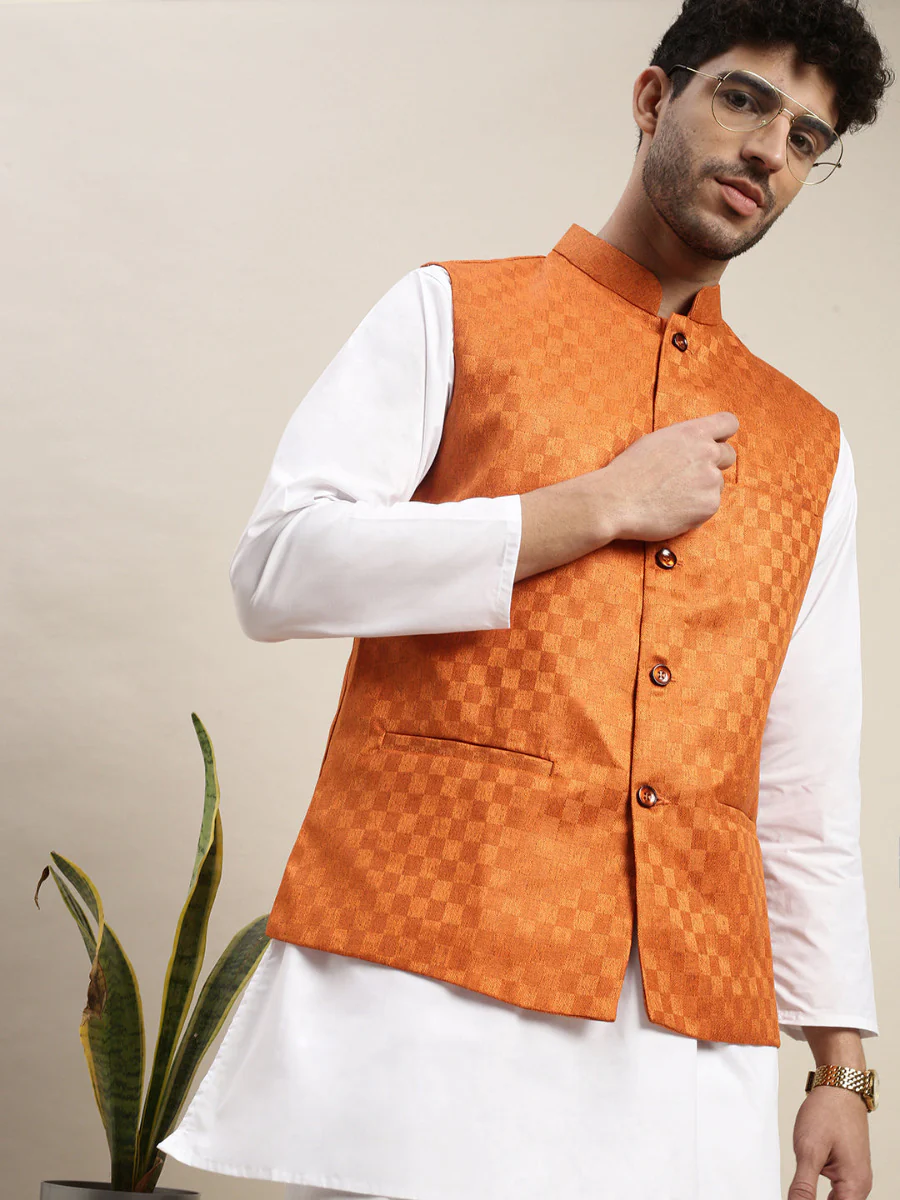 Men Ethnic Jacket Orange DD7 - Image 5