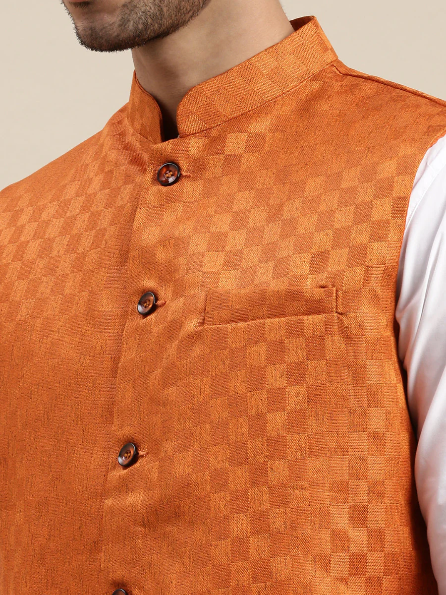 Men Ethnic Jacket Orange DD7 - Image 6