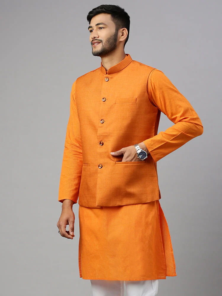 Men Ethnic Jacket Orange DW20 - Image 3