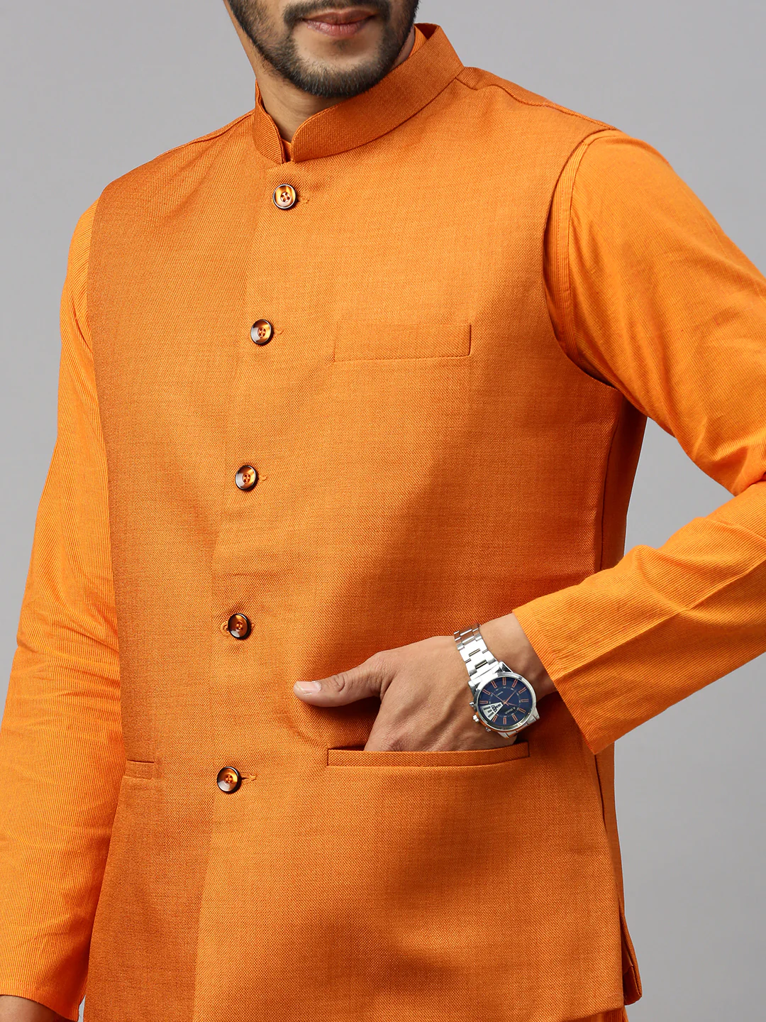 Men Ethnic Jacket Orange DW20 - Image 5