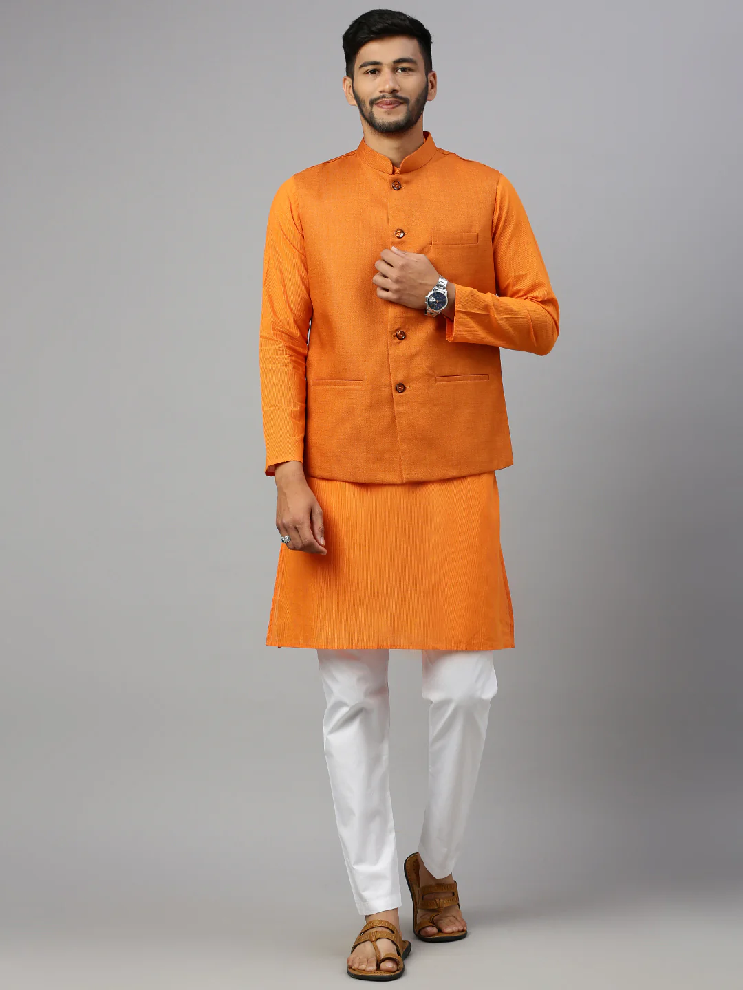 Men Ethnic Jacket Orange DW20 - Image 6