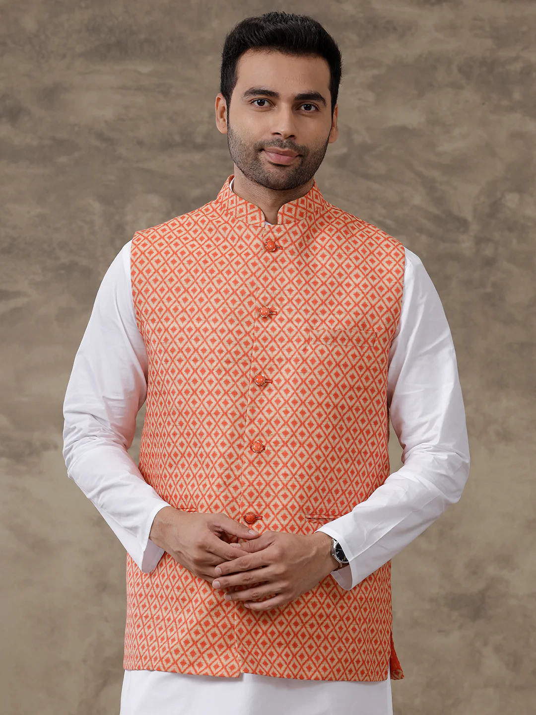 Men Ethnic Jacket Orange JB14 - Image 3
