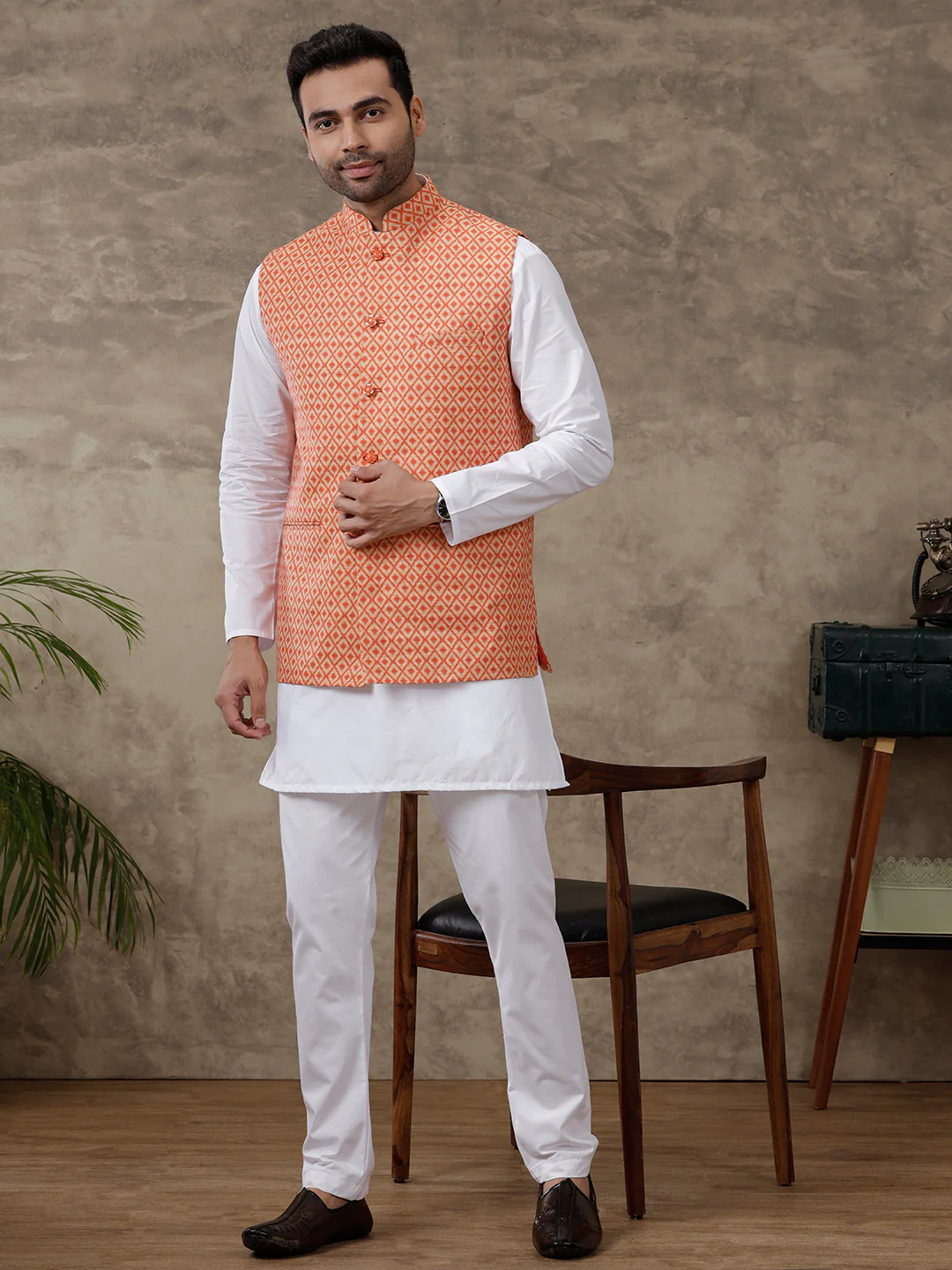 Men Ethnic Jacket Orange JB14 - Image 5
