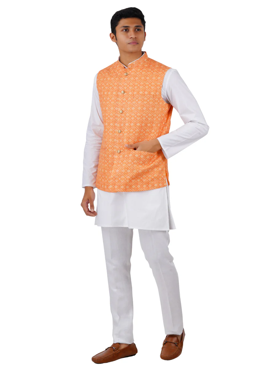 Men Ethnic Jacket Orange JB8 - Image 3