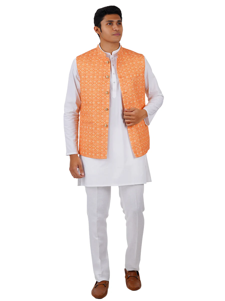 Men Ethnic Jacket Orange JB8 - Image 4