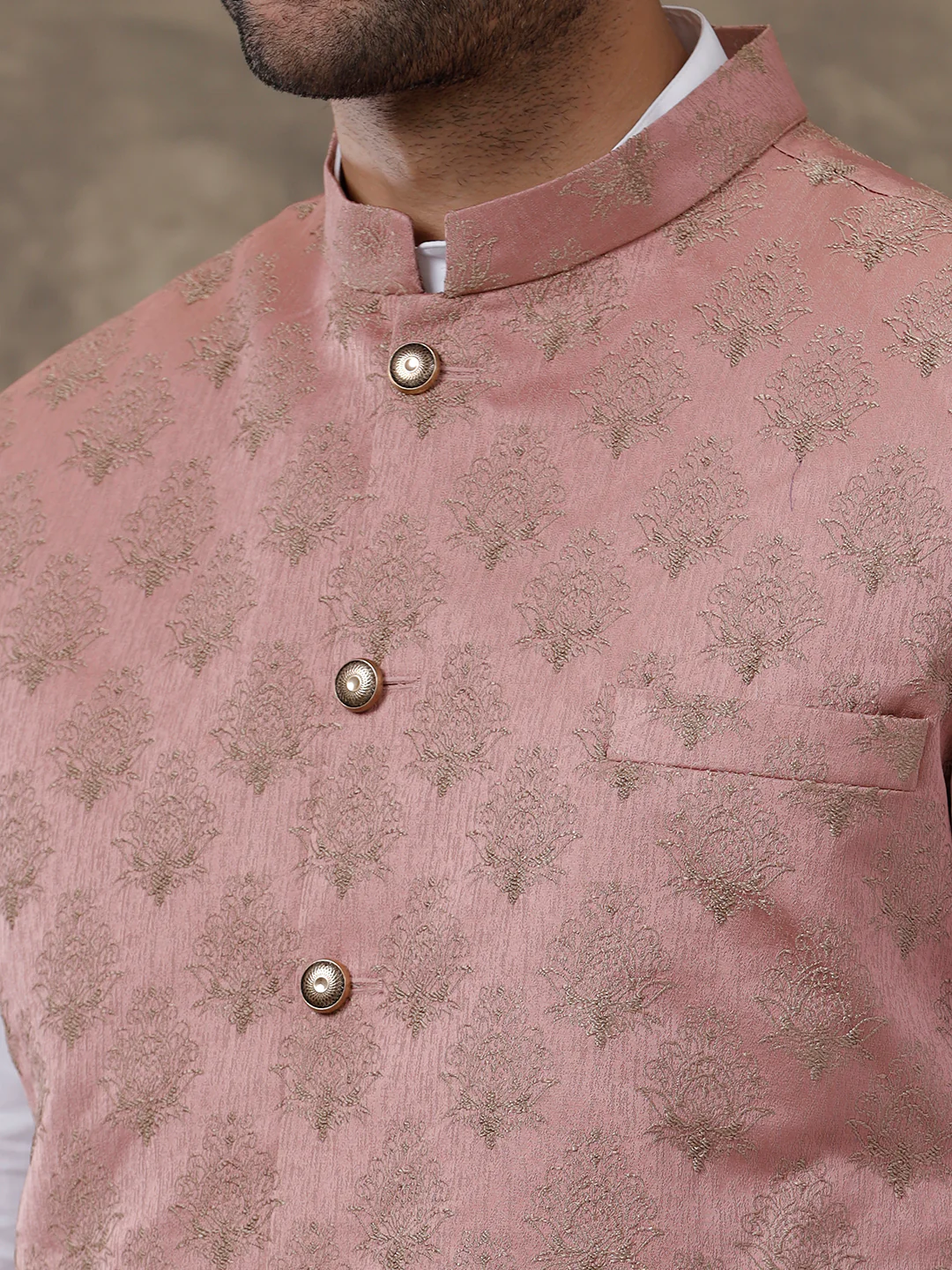 Men Ethnic Jacket Orangy Pink - Image 2