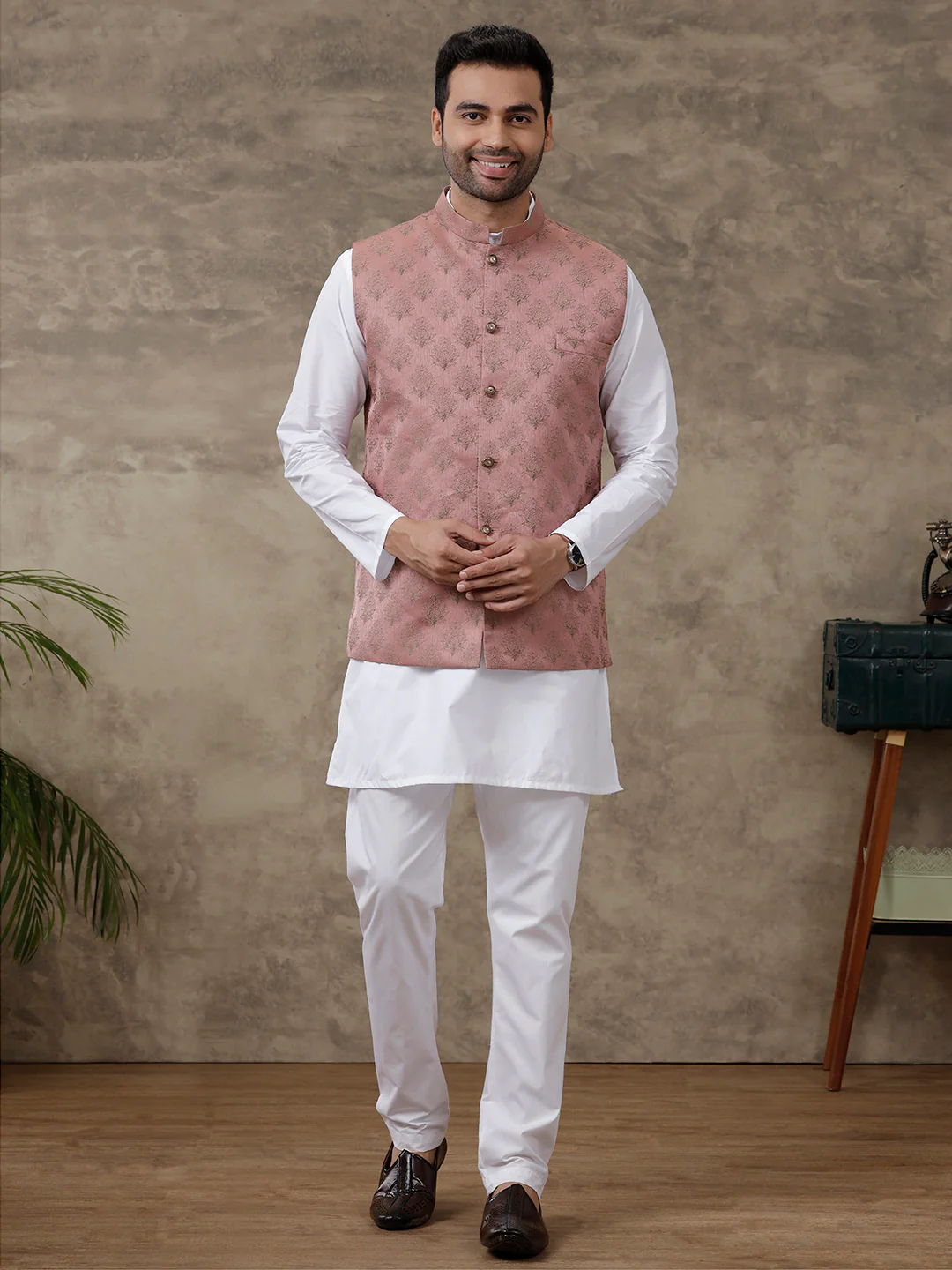 Men Ethnic Jacket Orangy Pink - Image 3