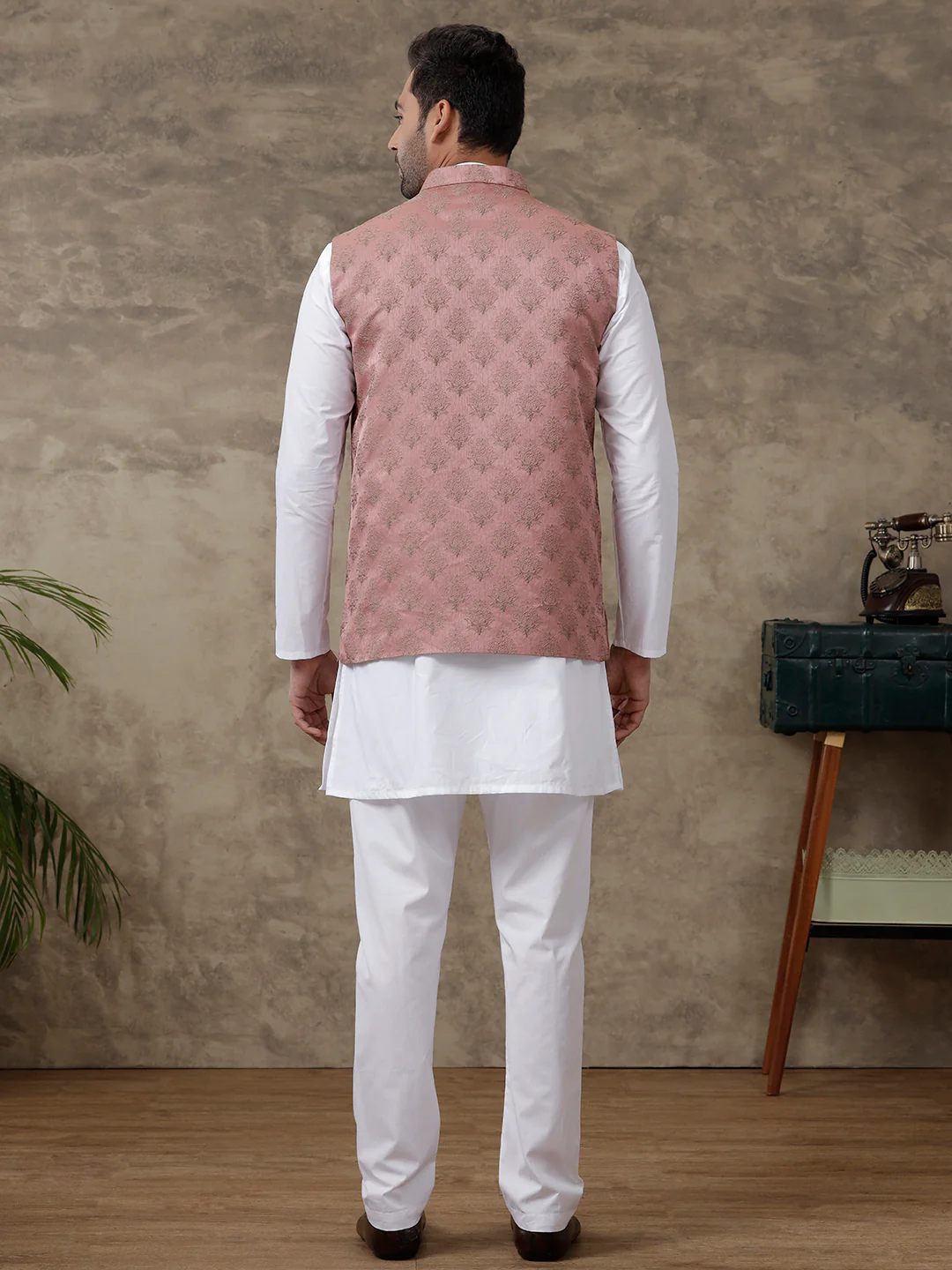 Men Ethnic Jacket Orangy Pink - Image 4