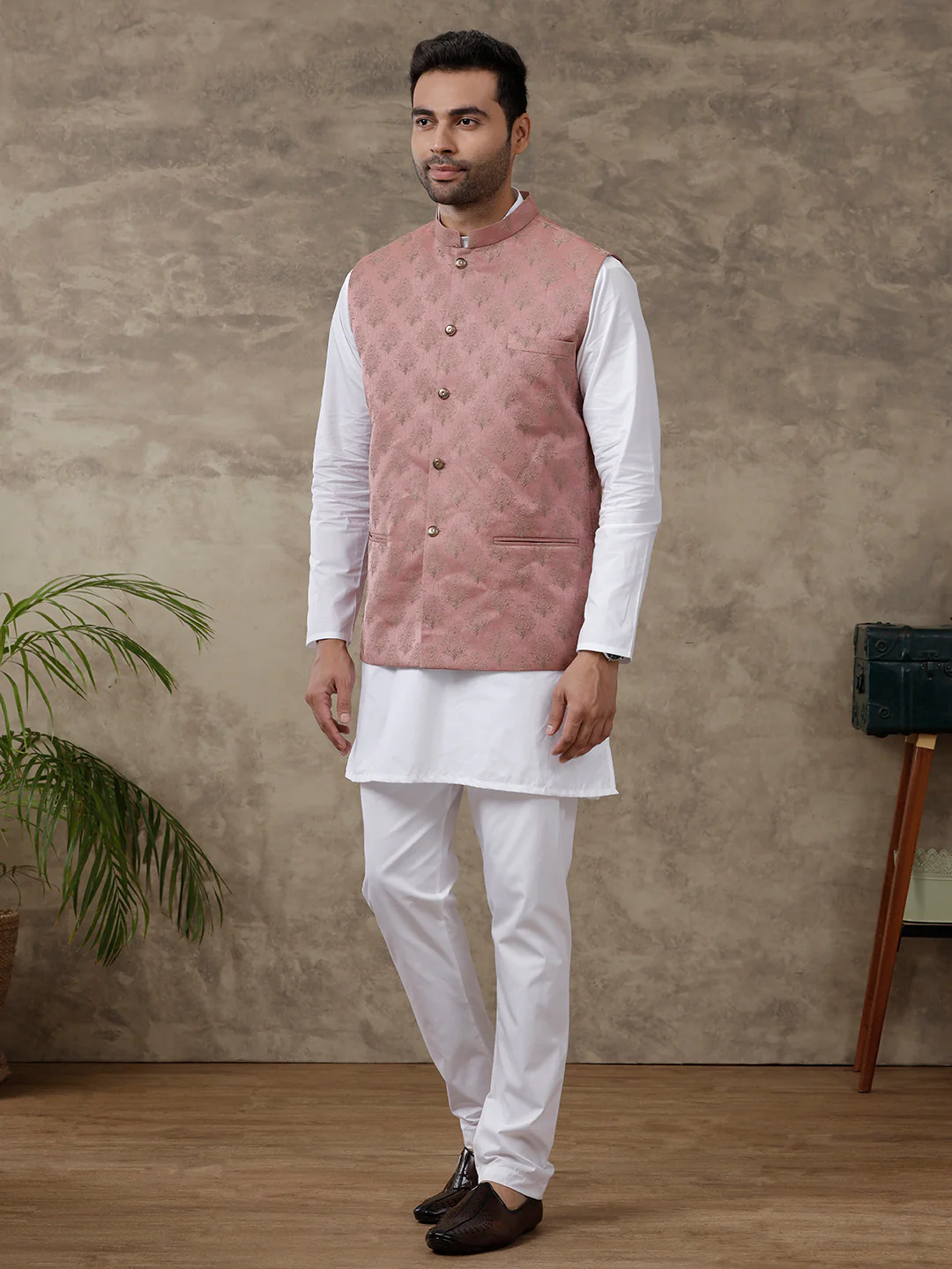 Men Ethnic Jacket Orangy Pink - Image 5
