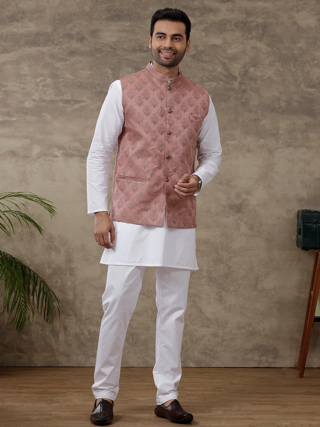 Men Ethnic Jacket Orangy Pink - Image 6