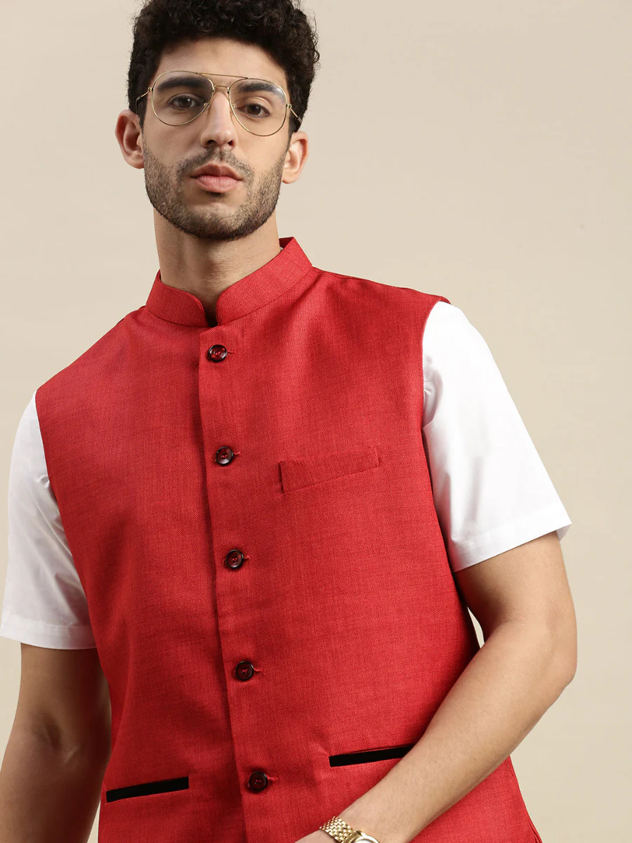 Men Ethnic Jacket Red DB7 - Image 2