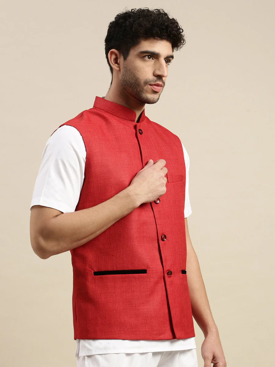 Men Ethnic Jacket Red DB7 - Image 3