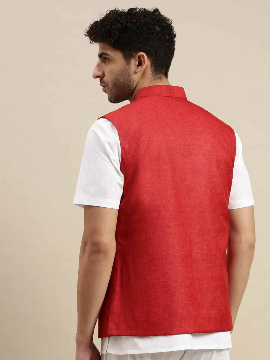 Men Ethnic Jacket Red DB7 - Image 4