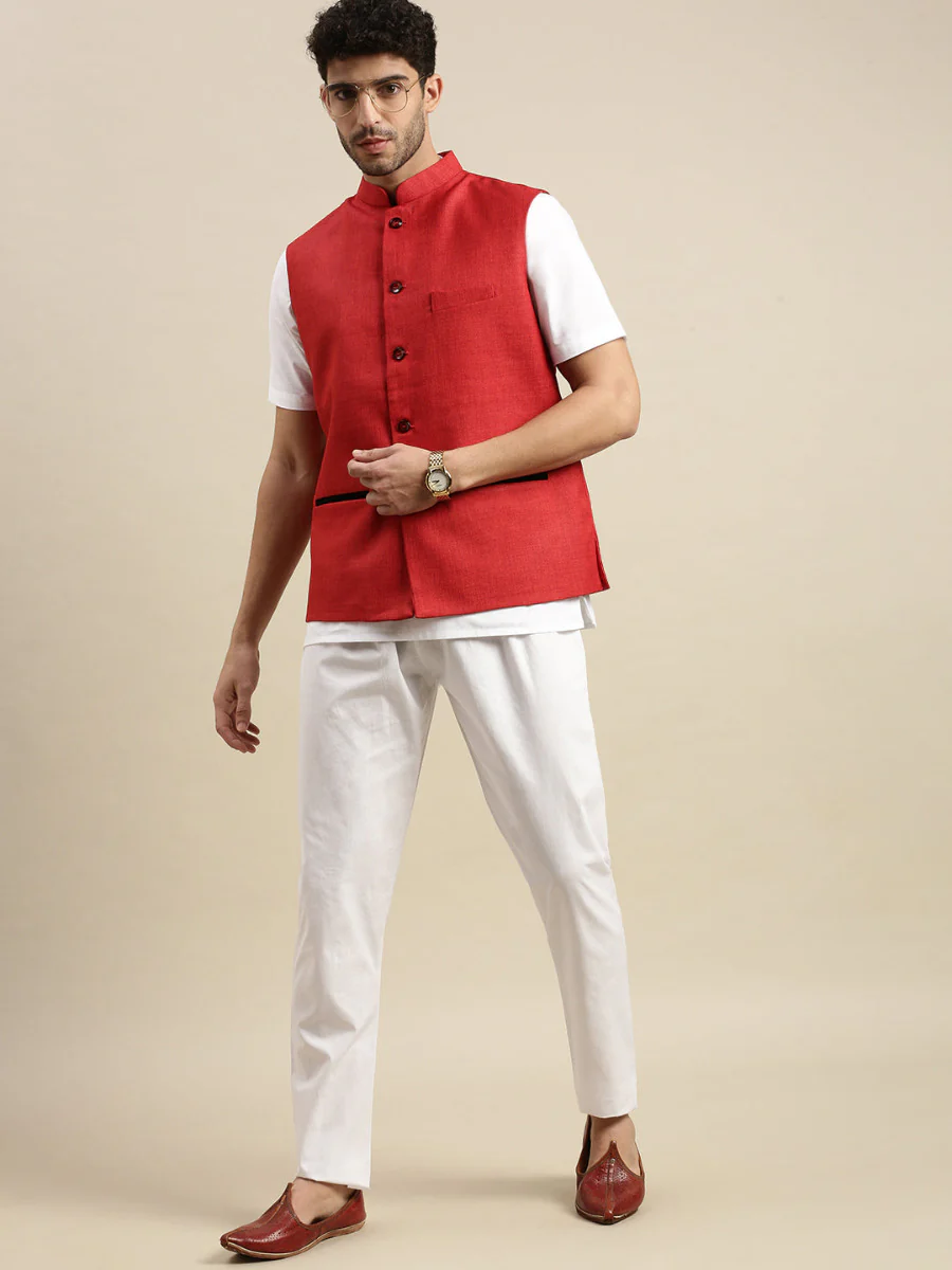 Men Ethnic Jacket Red DB7 - Image 5