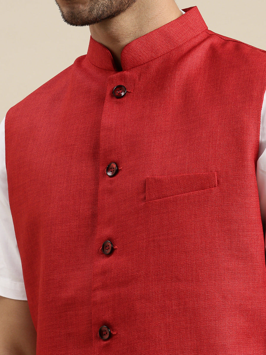 Men Ethnic Jacket Red DB7 - Image 6