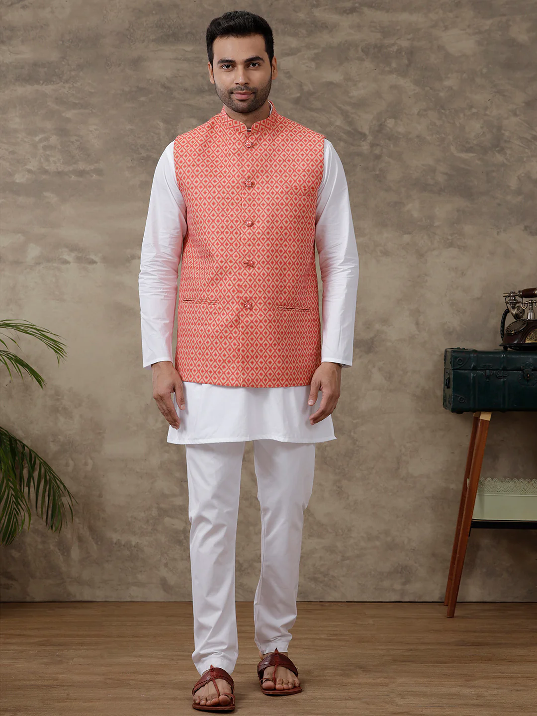 Men Ethnic Jacket Red JB15 - Image 3