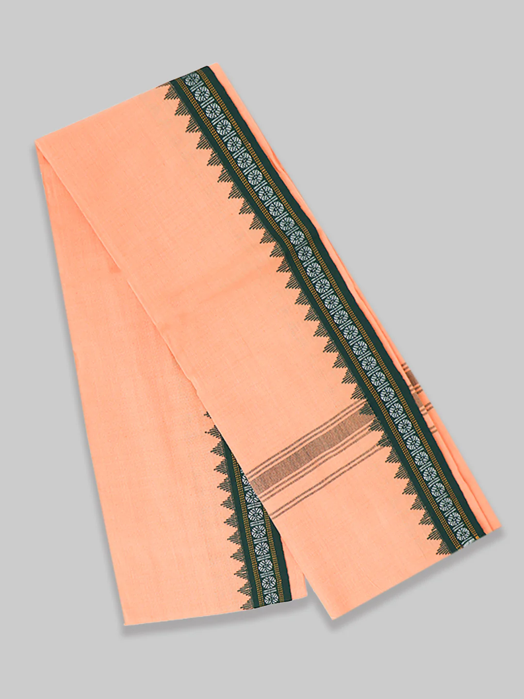 Men Fancy Border Angavastram Towel Light Orange - Image 2