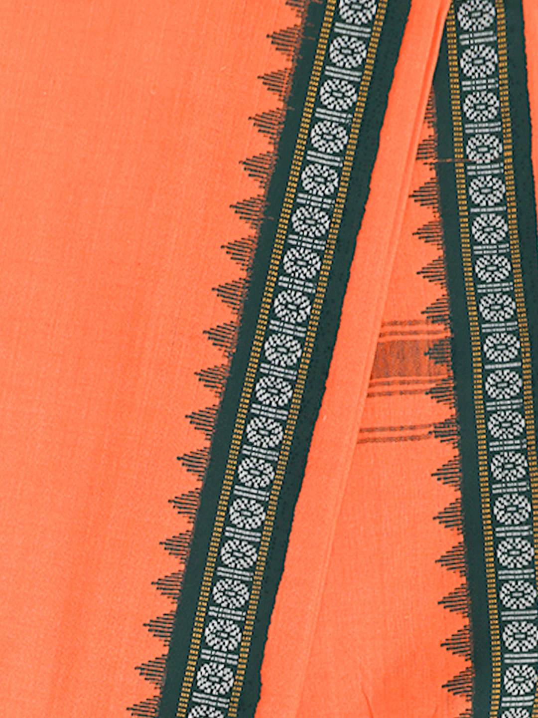 Men Fancy Border Angavastram Towel Orange - Image 2