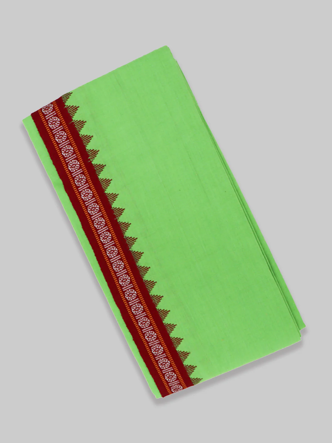 Men Fancy Border Angavastram Towel P.Green - Image 2
