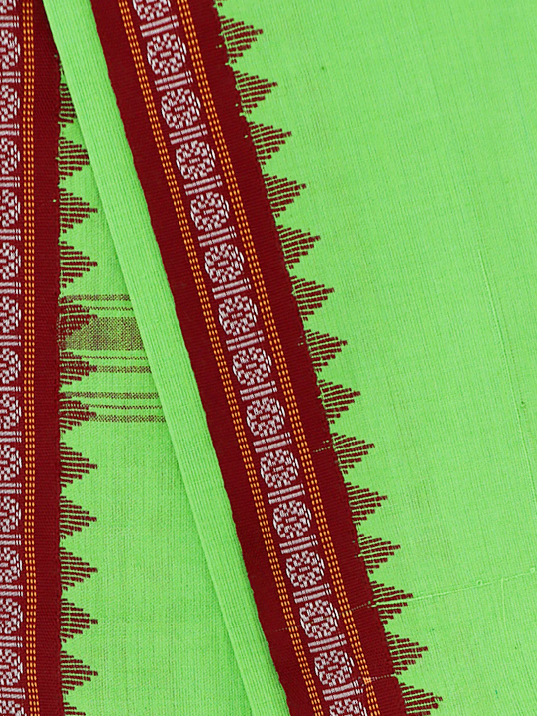 Men Fancy Border Angavastram Towel P.Green - Image 3