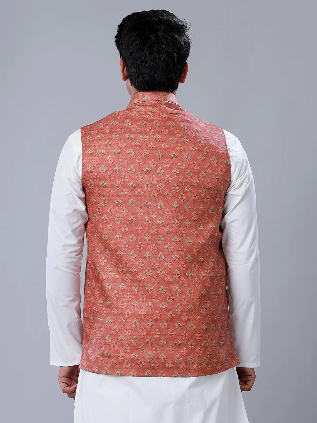 Men Flower Printed Ethnic Jacket Pink JC2 - Image 3