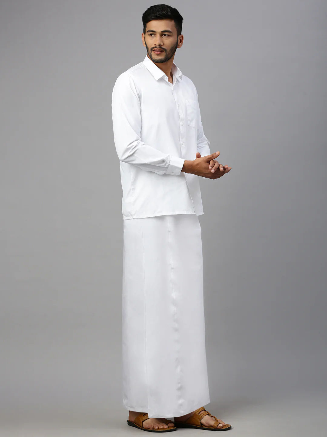 Men Formal White Shirt with Paramas Dhoti Combo - Image 5