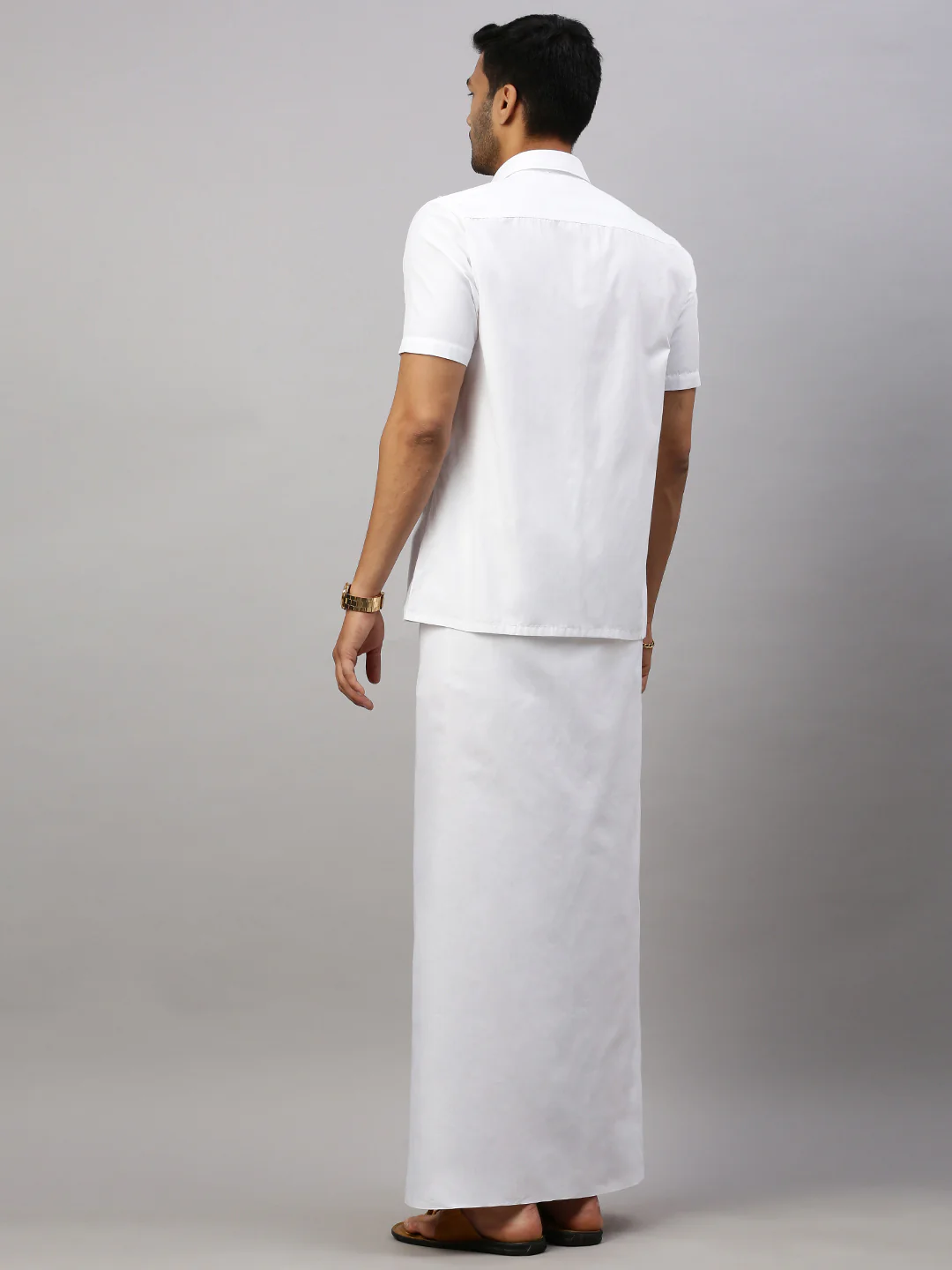 Men Formal White Shirt with Paramas Dhoti Combo - Image 6