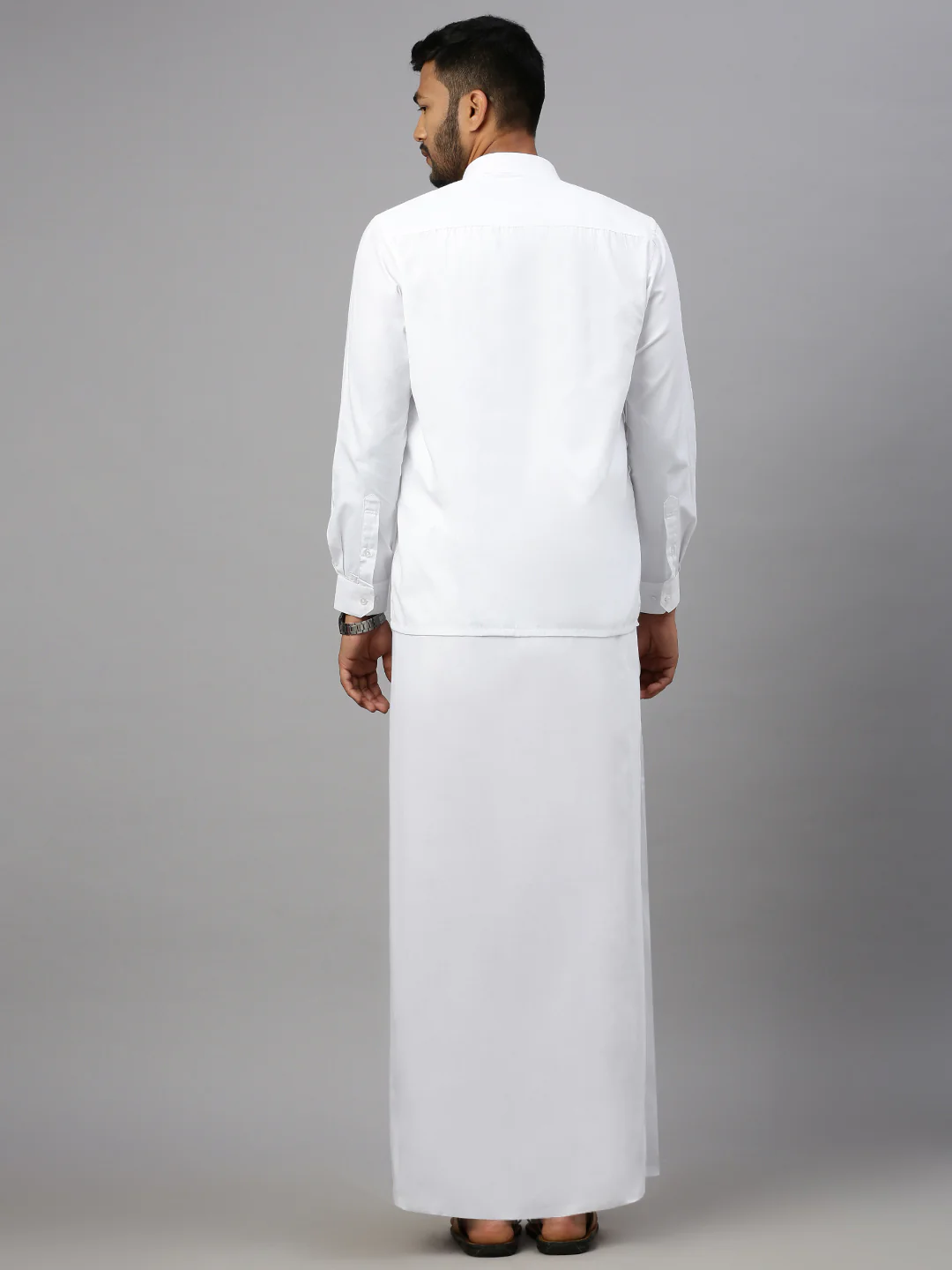 Men Formal White Shirt with Paramas Dhoti Combo - Image 8