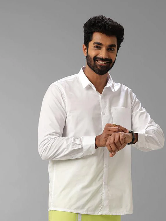 Men Formal White Shirt with Single Layer Green Dhoti Combo - Image 2