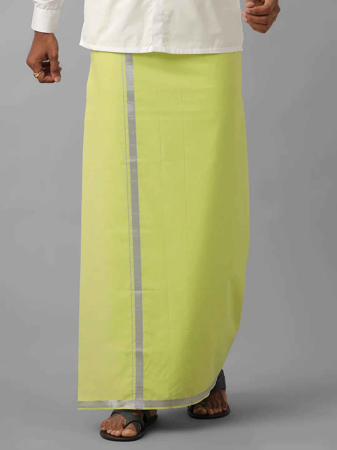 Men Formal White Shirt with Single Layer Green Dhoti Combo - Image 3
