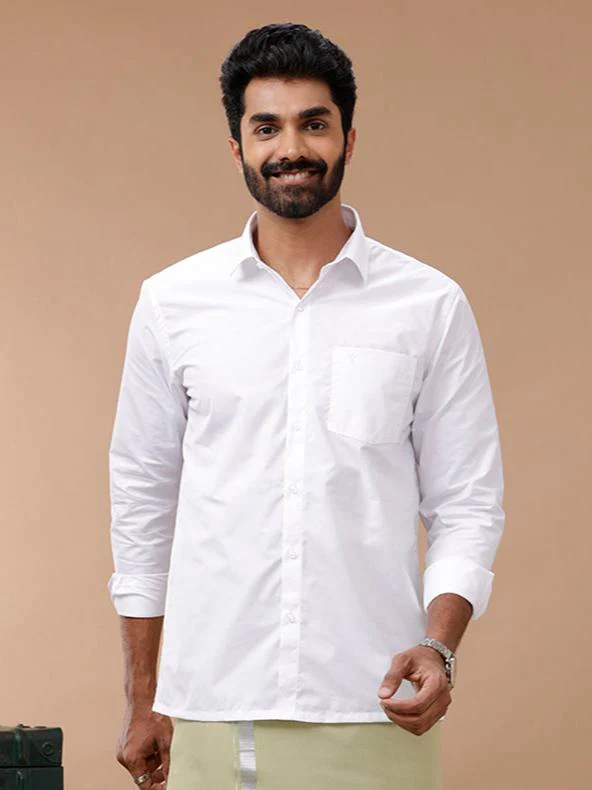 Men Formal White Shirt with Single Layer Light Green Dhoti Combo - Image 2
