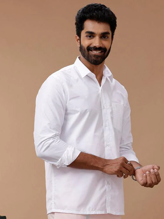 Men Formal White Shirt with Single Layer Pink Dhoti Combo - Image 2