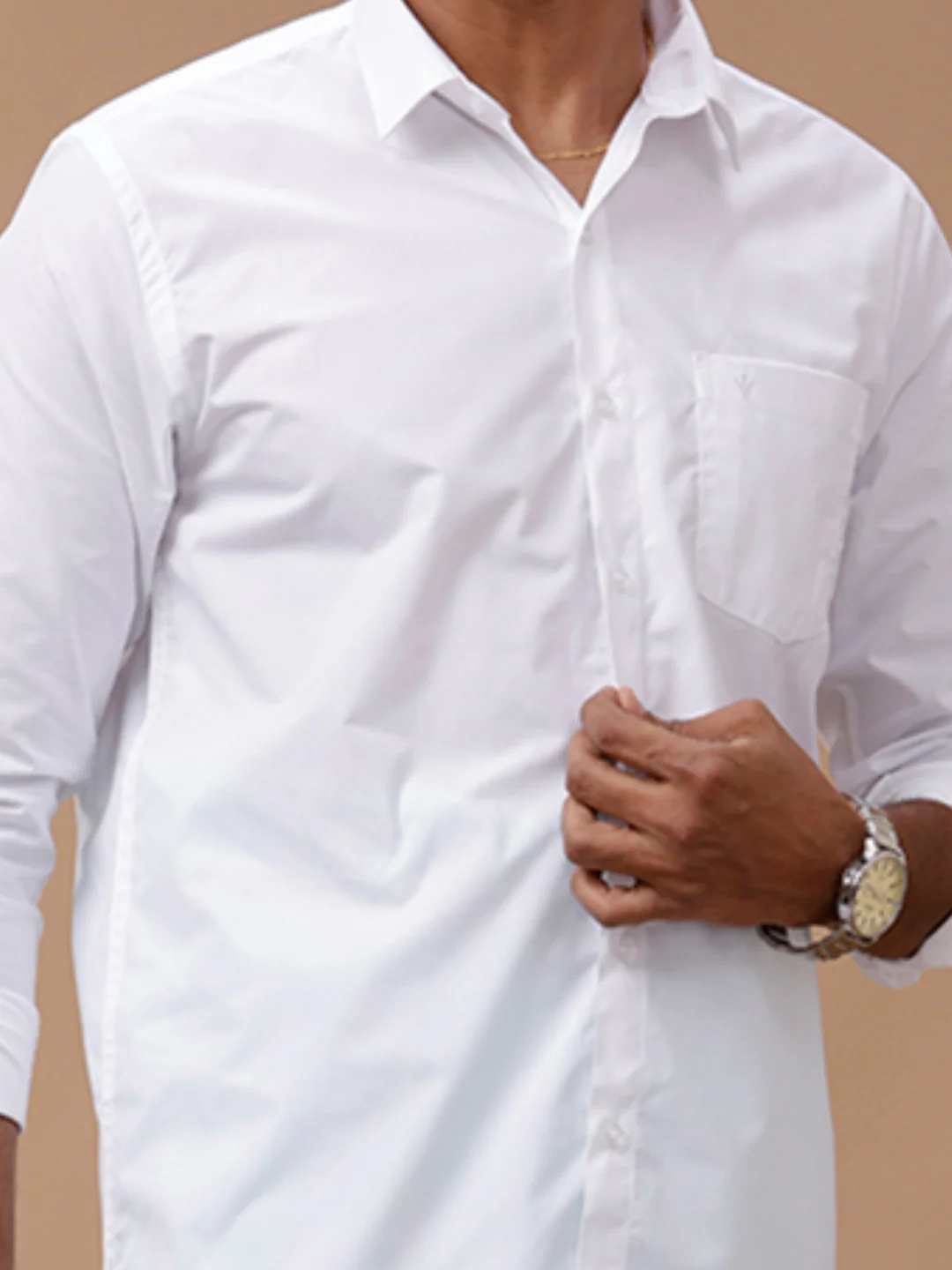 Men Formal White Shirt with Single Layer Sandal Dhoti Combo - Image 4