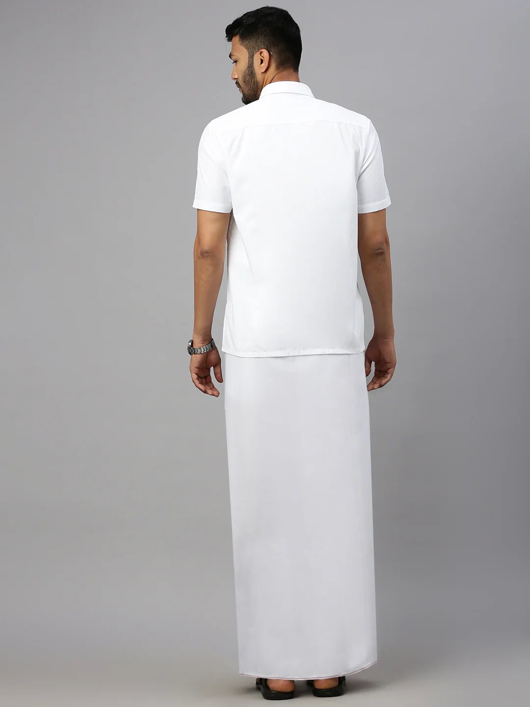 Men Formal White Shirt with Small Border Dhoti Combo - Image 5