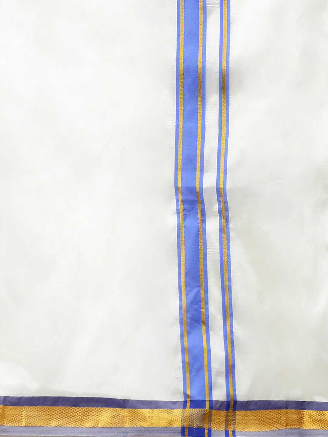 Men Full Sleeves Poster Blue Shirt with Matching Border Cream Dhoti & Towel Set K5 - Image 7