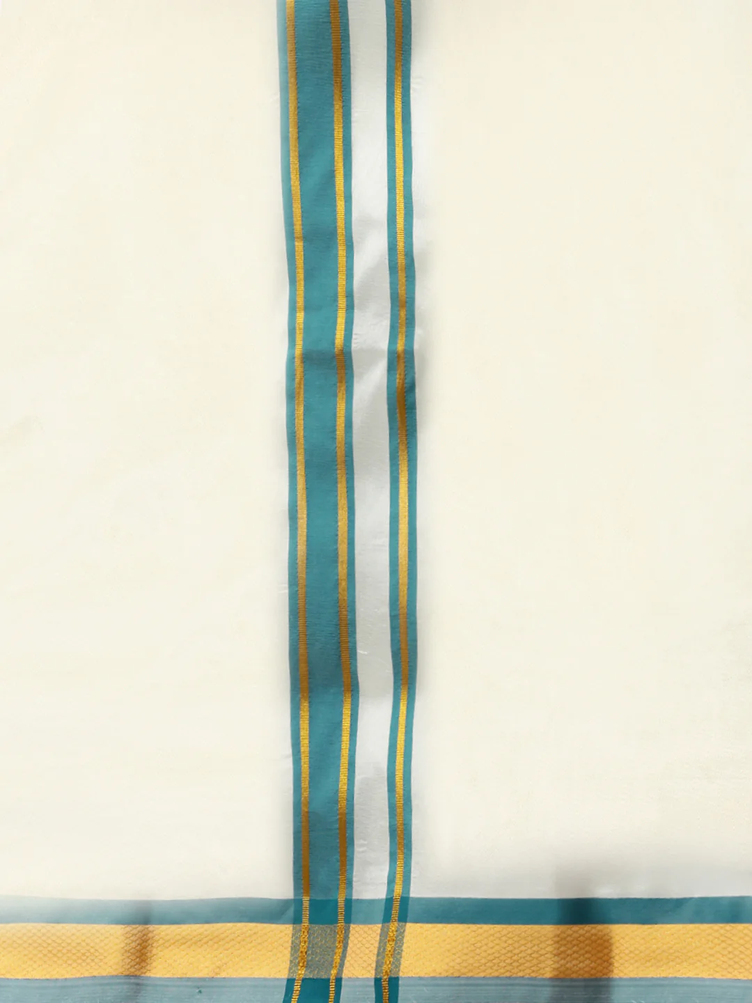 Men Full Sleeves Ramar Green Shirt with Matching Border Cream Dhoti & Towel Set K3 - Image 7