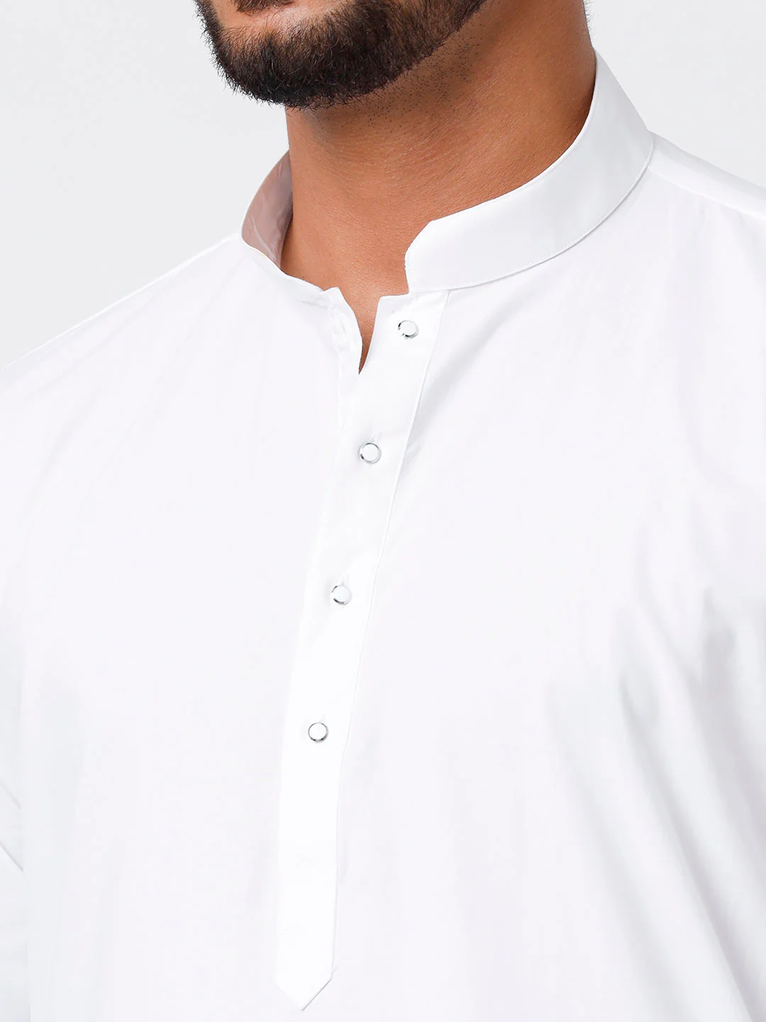 Men Full Sleeves White Medium Kurta with 1/2" inch Gold Jari Border Dhoti Combo - Image 2