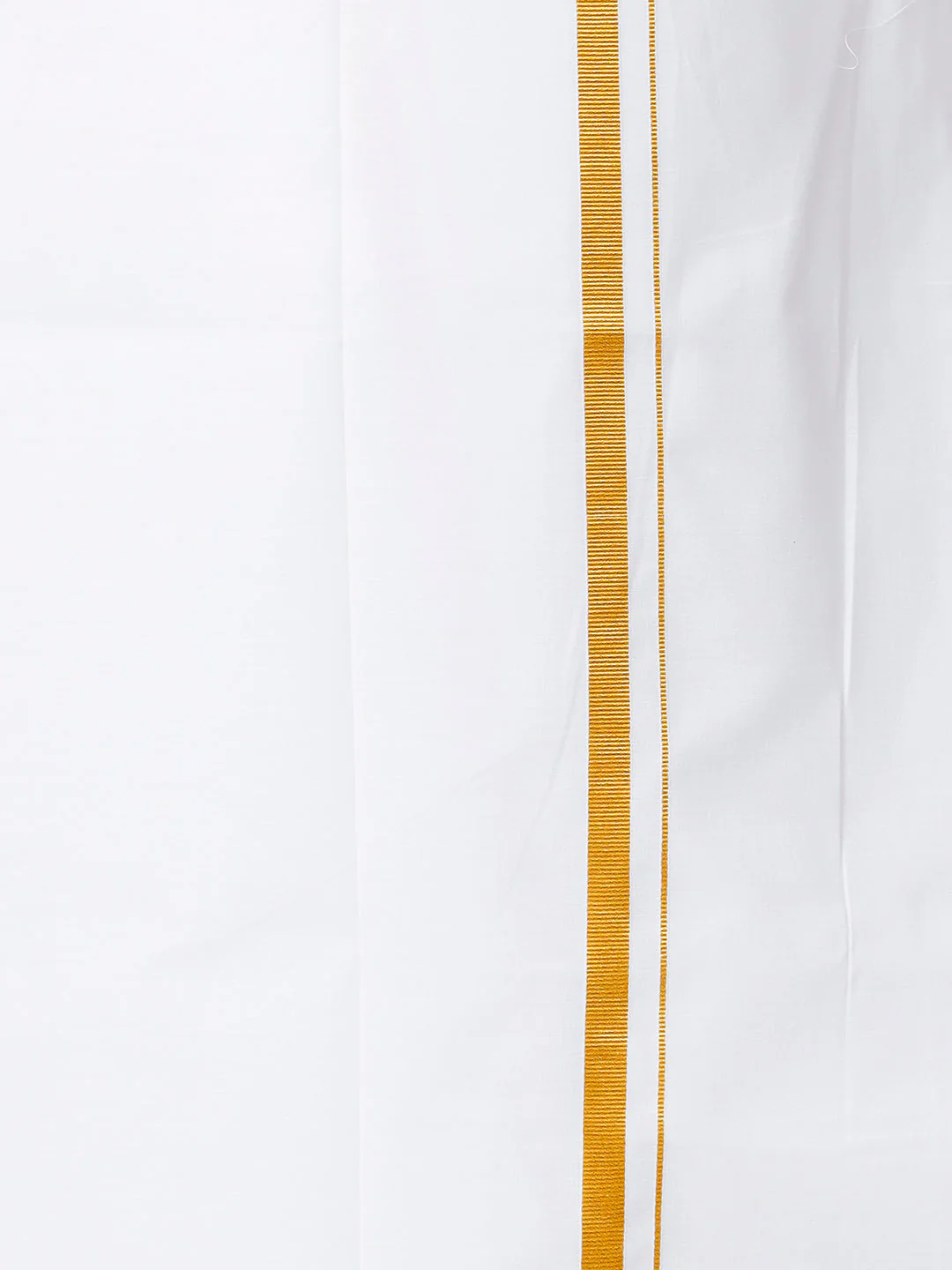 Men Full Sleeves White Medium Kurta with 1/2" inch Gold Jari Border Dhoti Combo - Image 3