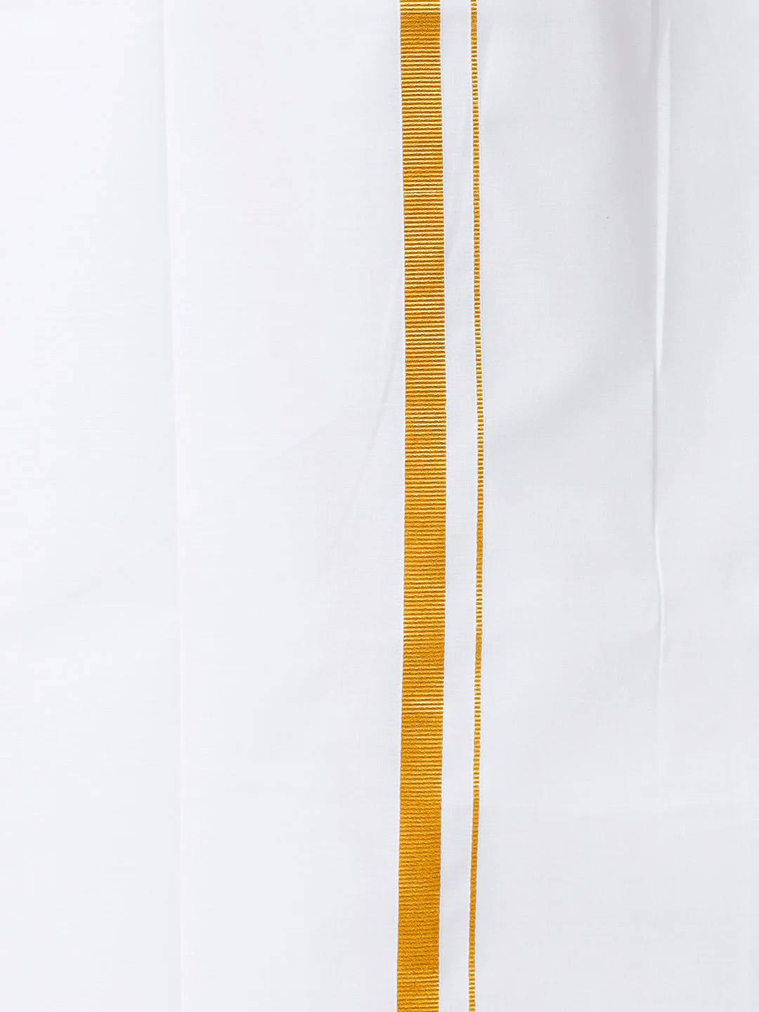 Men Full Sleeves White Medium Kurta with 1/2" inch Gold Jari Border Dhoti Combo - Image 3
