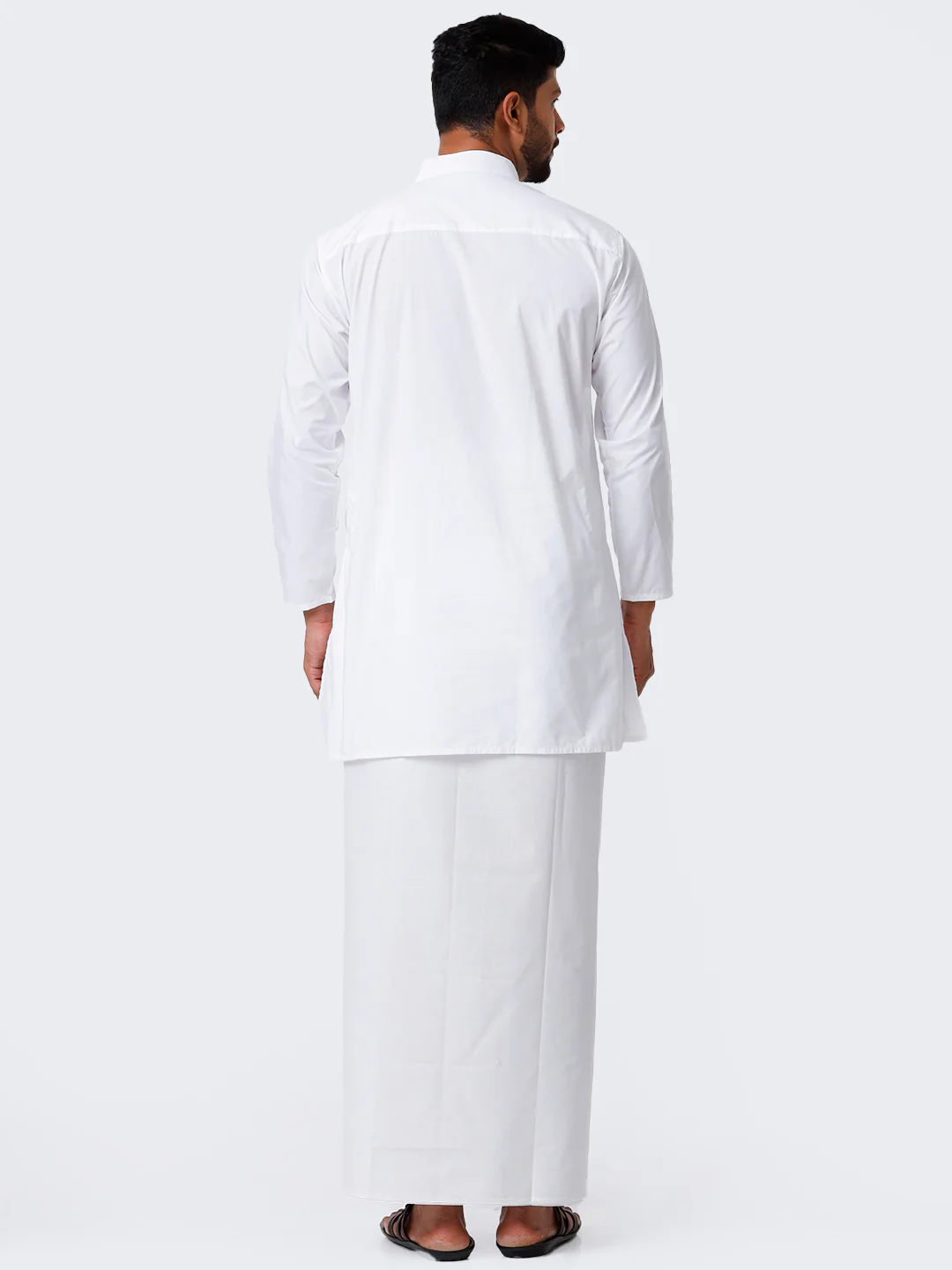 Men Full Sleeves White Medium Kurta with Stitched Prayer Dhoti Combo Al Mashoor - Image 5
