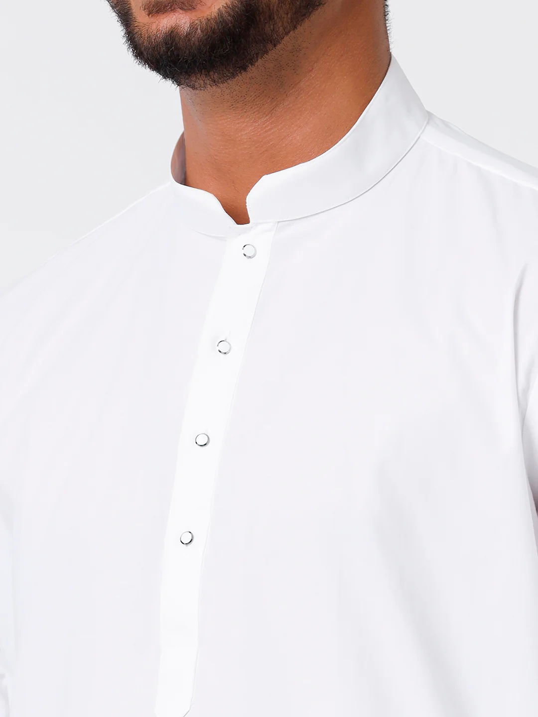 Men Full Sleeves White Medium Length Kurta with 3/4" inch Gold Jari Dhoti Combo - Image 2