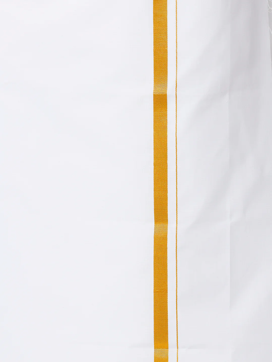 Men Full Sleeves White Medium Length Kurta with 3/4" inch Gold Jari Dhoti Combo - Image 3