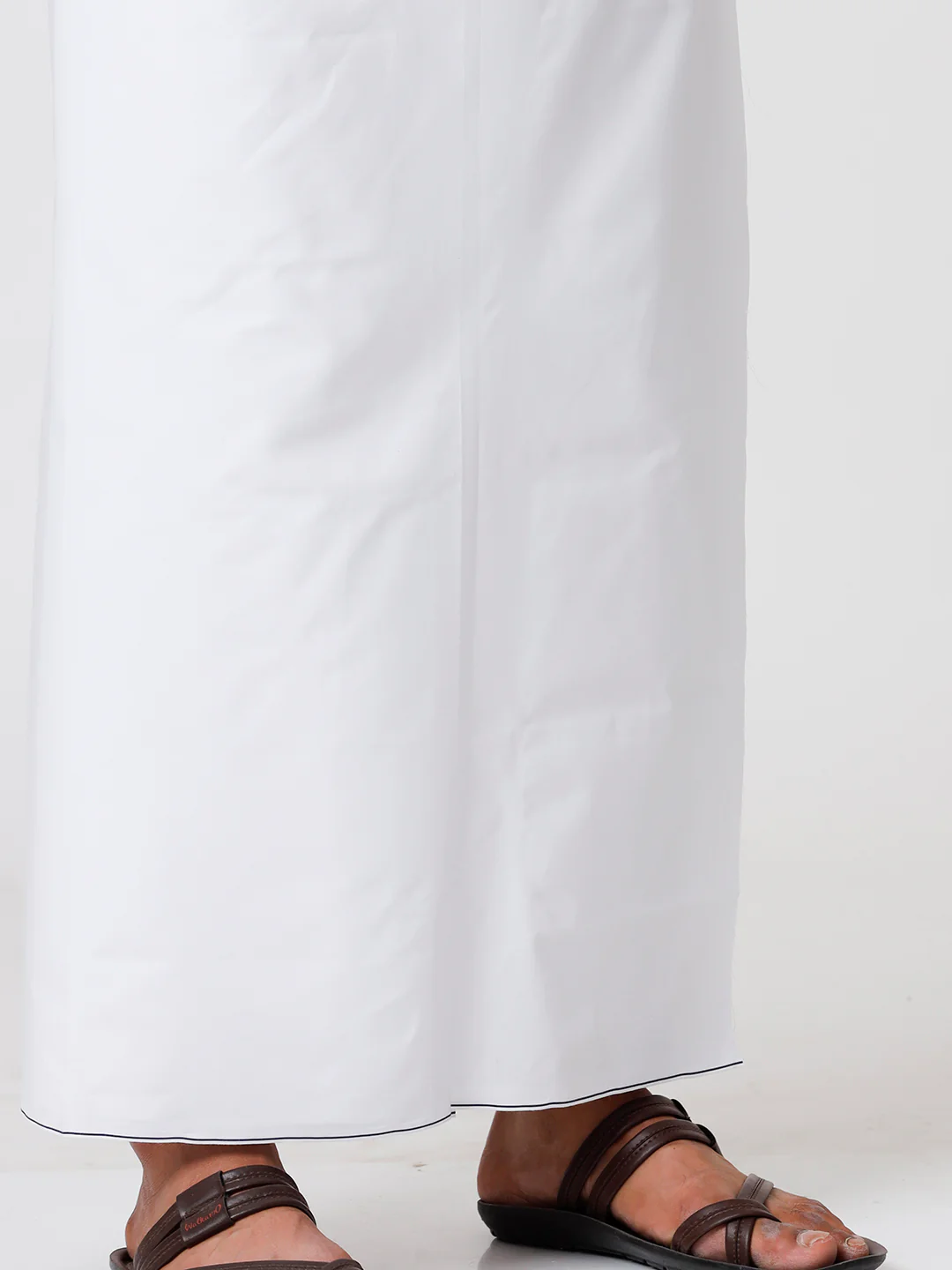 Men Full Sleeves White Medium Length Kurta with Prayer Dhoti Combo - Image 3